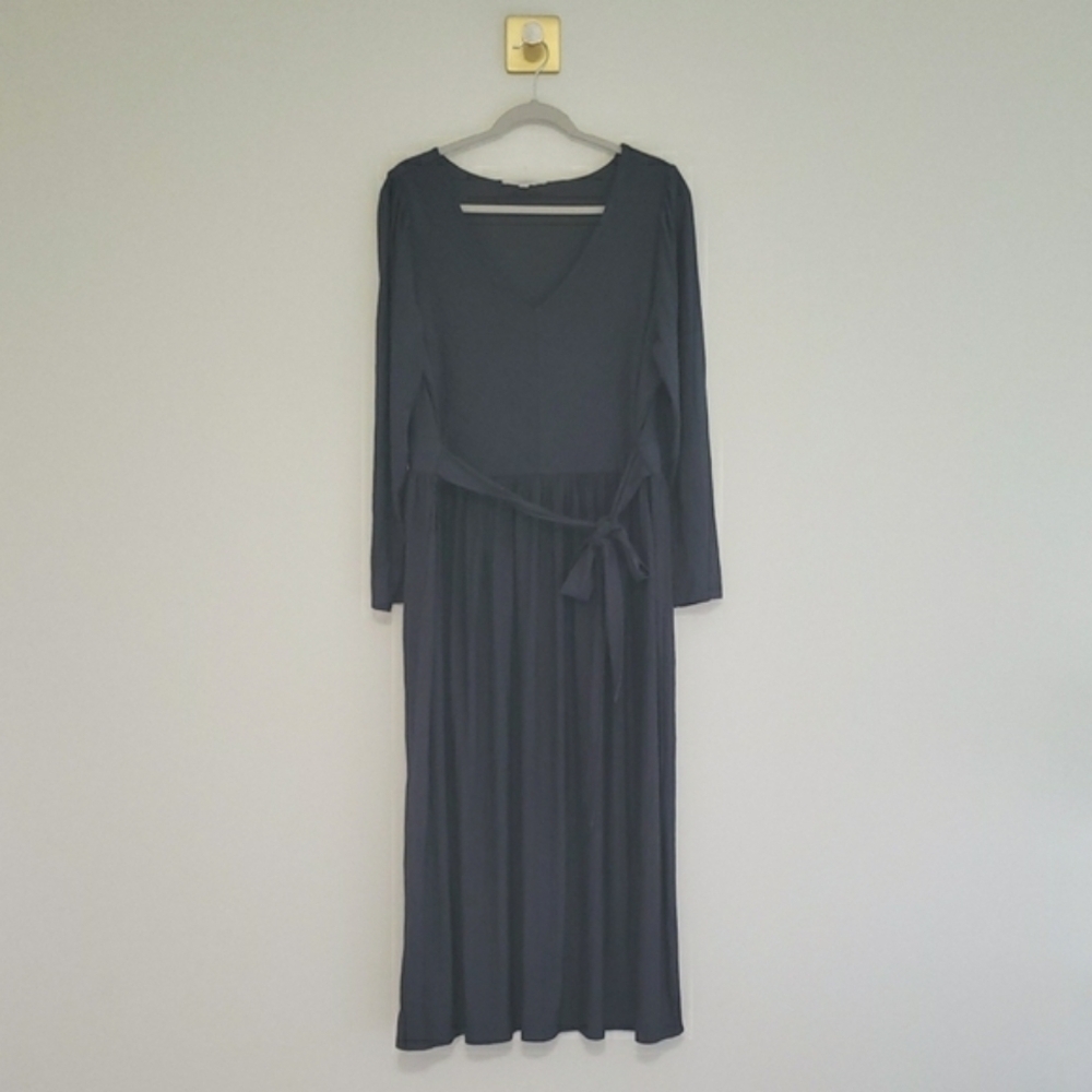 Loft NWOT Long Sleeve Midi Dress 18 Gray Blue A-line Office Career Work Cottage